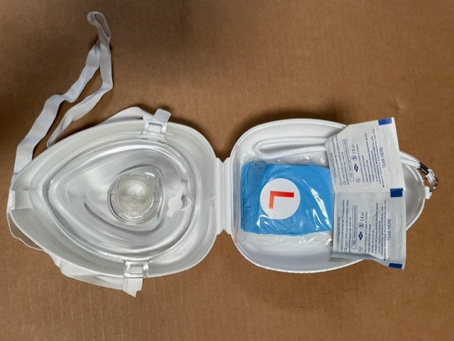 CPR-Rescue Mask w/Oxygen inlet, gloves & hand wipe